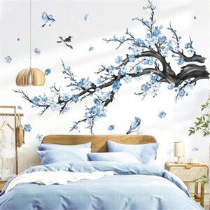 Blue Flower Wall Decals Watercolor Floral Tree Branch Stickers Bedroom Living